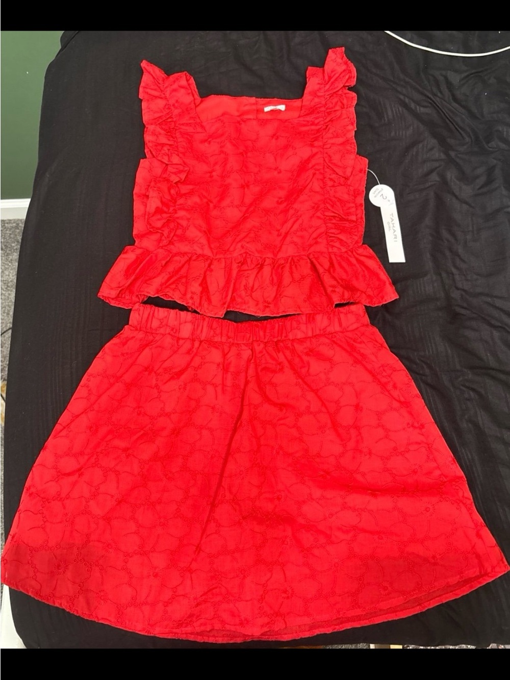 Tahari Red Embroidered Two-Piece Set